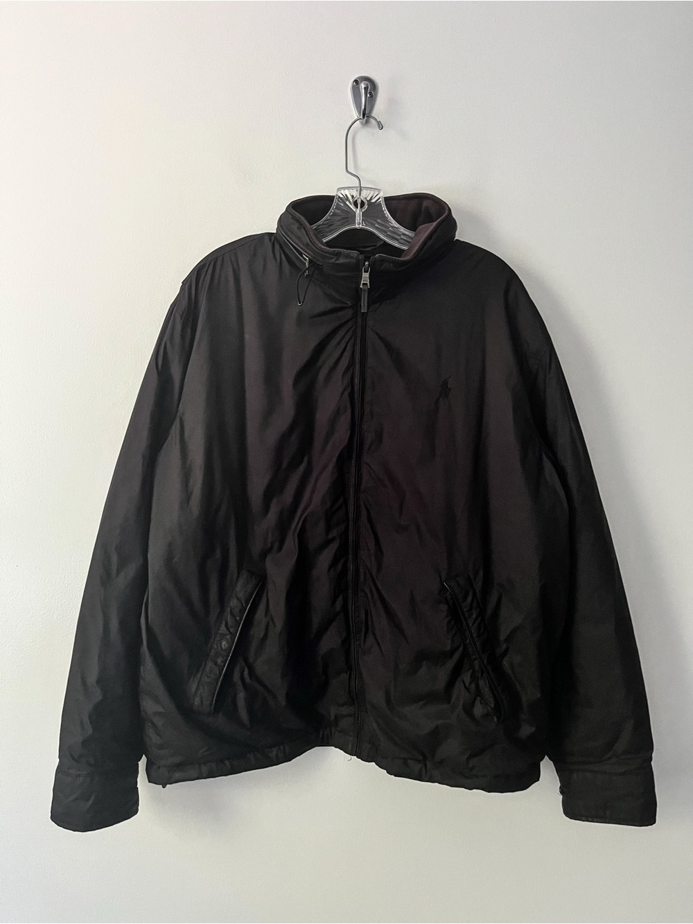 Polo Ralph Lauren Y2K Lined Windbreaker Jacket Leather Trim Black Large